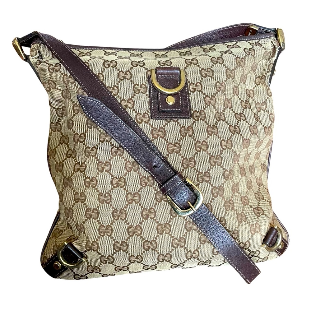 GUCCI Logo Abbey GG Pattern Crossbody Shoulder Bag Canvas Leather Brown
